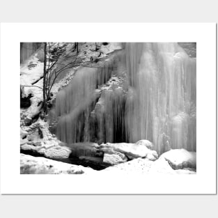 Black and White Frozen Waterfall Posters and Art